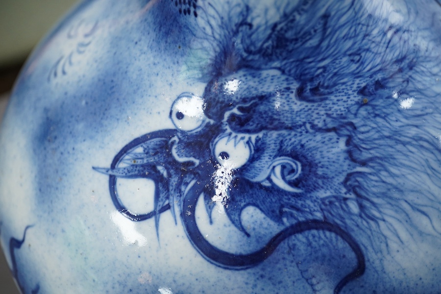 A Chinese blue and white ‘dragon’ bottle vase, 19th century